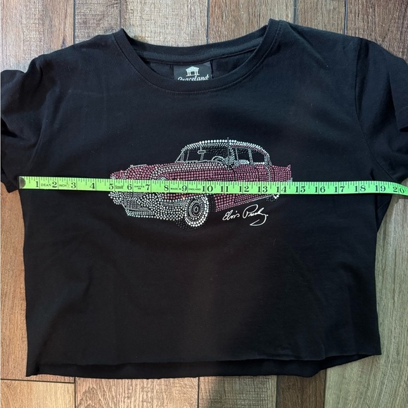 NWOT Black Crop Tee with Elvis Rhinestone Pink Cadillac, Large - Picture 7 of 8